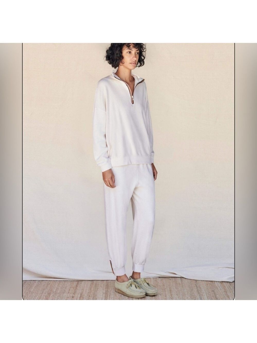Sundry Faux Sherpa 2 Pc Sweatsuit Zip Sweatshirt and Zip Joggers SZ L 3 Cream